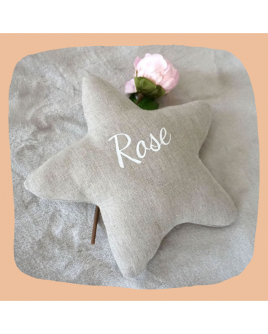 Coussin étoile personnalisé en lin naturel