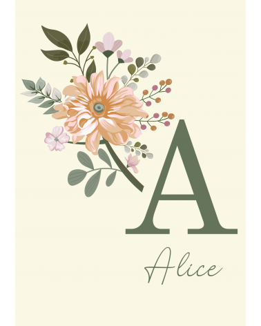affiche personnalisée prénom initiale décor floral