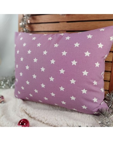 coussin biface en coton étoilé et coton à pois couleur mauve