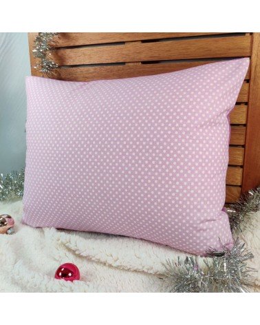 coussin biface en coton étoilé et coton à pois couleur mauve