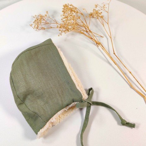 béguin réversible lin vert sauge et sherpa écrue