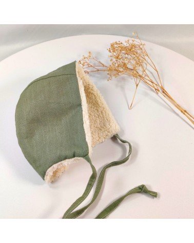 béguin réversible lin vert sauge et sherpa écrue