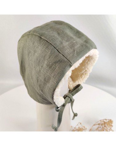 béguin réversible lin vert sauge et sherpa écrue