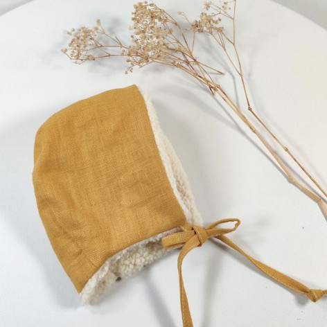 béguin réversible lin jaune moutarde et sherpa écrue