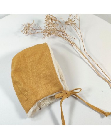 béguin réversible lin jaune moutarde et sherpa écrue