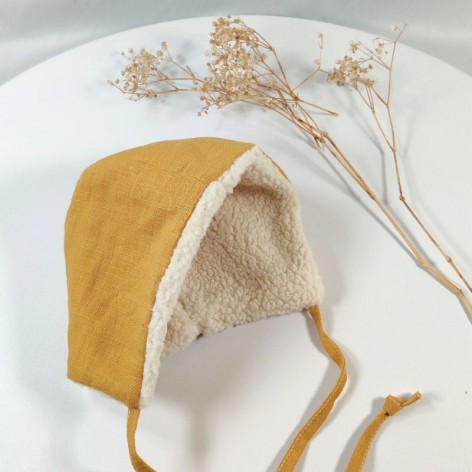 béguin réversible lin jaune moutarde et sherpa écrue