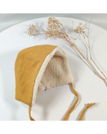 béguin réversible lin jaune moutarde et sherpa écrue