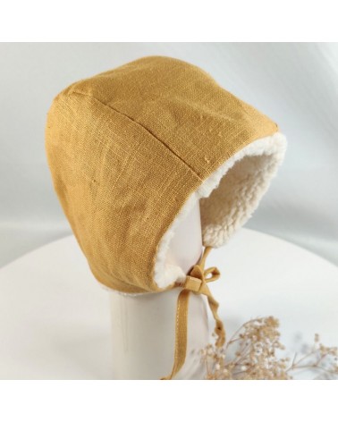 béguin réversible lin jaune moutarde et sherpa écrue