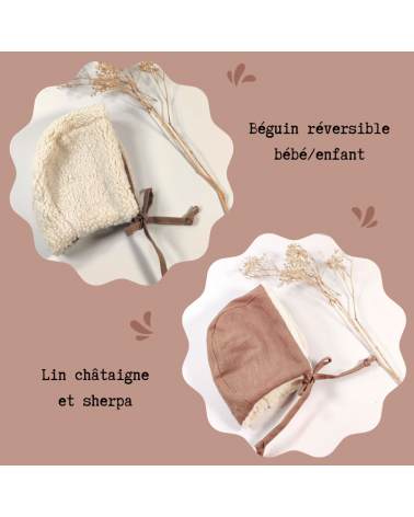 bonnet naissance lin châtaigne et sherpa écrue