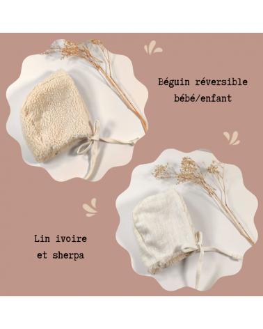 bonnet bébé 1 mois lin ivoire et sherpa écrue