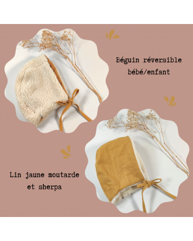 béguin réversible lin jaune moutarde et sherpa écrue