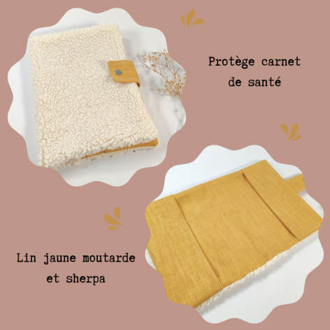 Protège carnet de santé sherpa et lin jaune moutarde