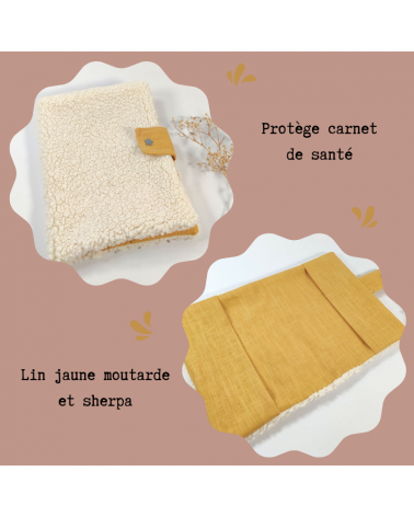 Protège carnet de santé sherpa et lin jaune moutarde