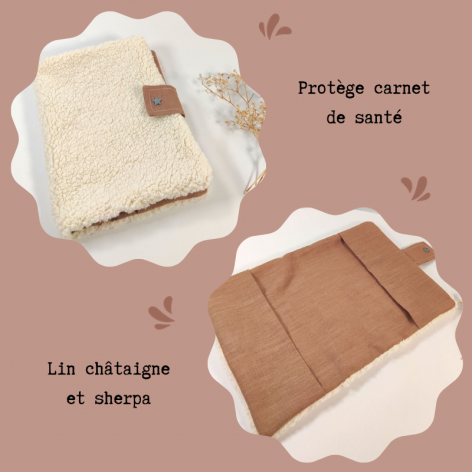 Protège carnet de santé sherpa et lin châtaigne