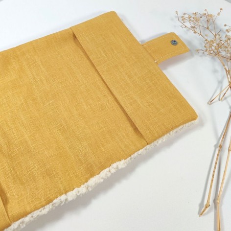 Protège carnet de santé sherpa et lin jaune moutarde