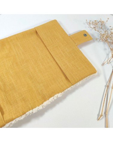 Protège carnet de santé sherpa et lin jaune moutarde