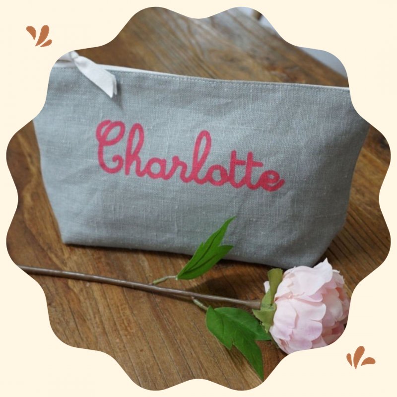 trousse de toilette personnalisée en lin bébé fille garçon