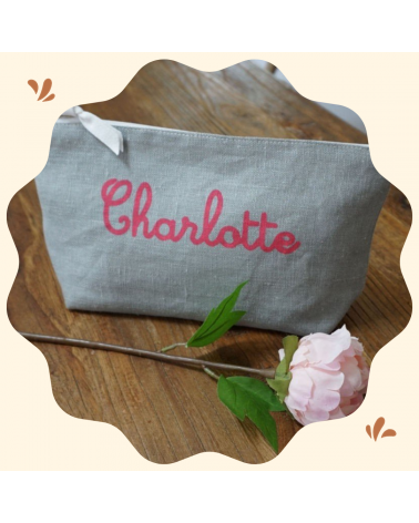 trousse de toilette personnalisée en lin bébé fille garçon