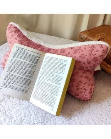 coussin os de lecture double gaze fleurs rouge