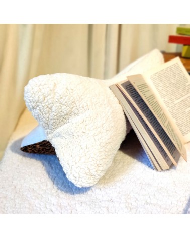 Coussin os de lecture velours léopard, fausse fourrure et lin ivoire