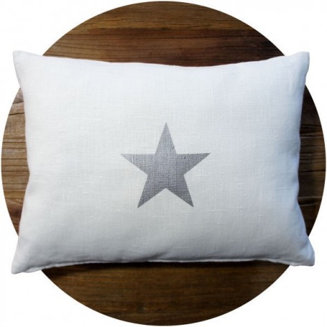 coussin lin blanc motif étoile argent