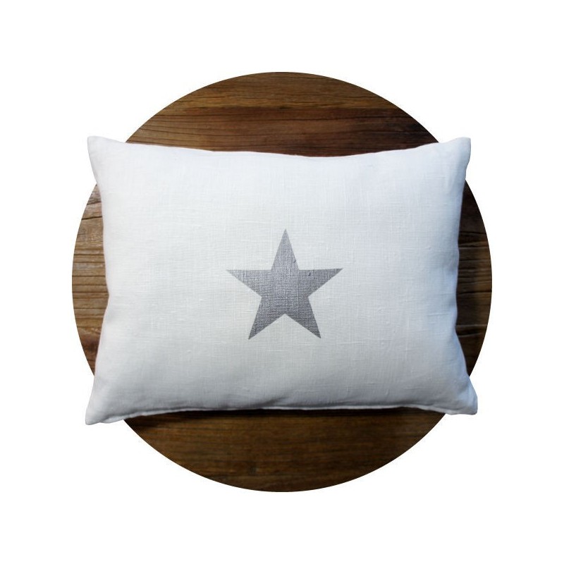 coussin lin blanc motif étoile argent