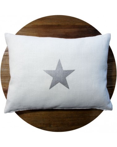 coussin lin blanc motif étoile argent