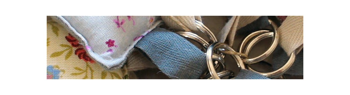 Porte-clés lin et coton imprimé - Gris Pastel